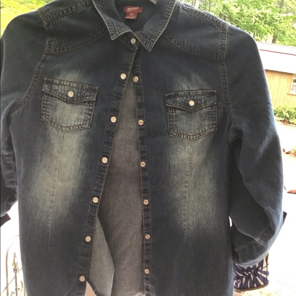 Arizona jeans top shirt  X large 14–16 girls snap blue jeans EUC - Picture 6 of 14